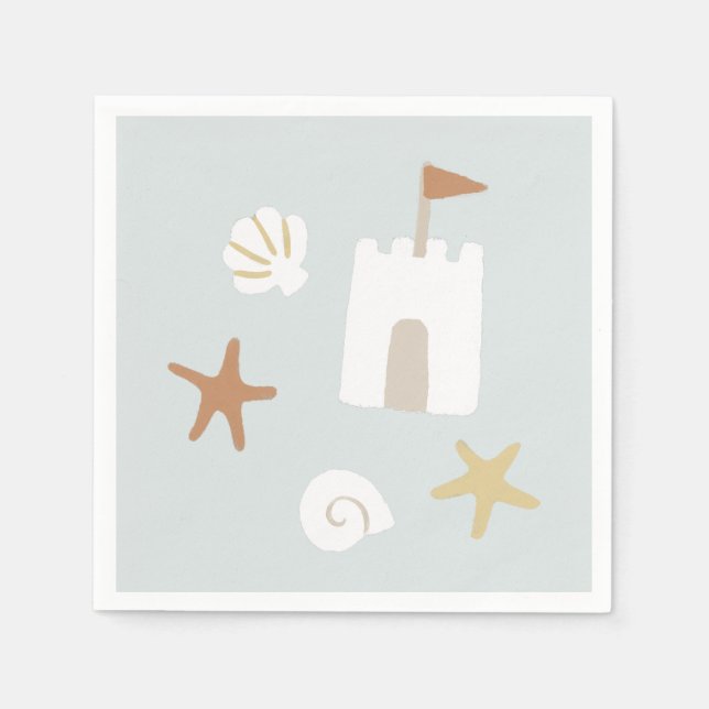 Cute Beach Seashell Sandcastle Starfish Napkins (Front)