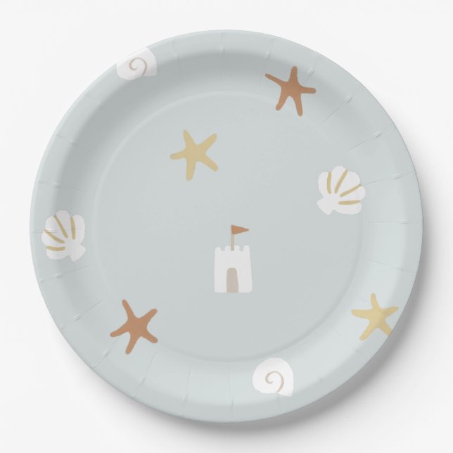 Cute Beach Seashell Sandcastle Starfish Paper Plates (Front)