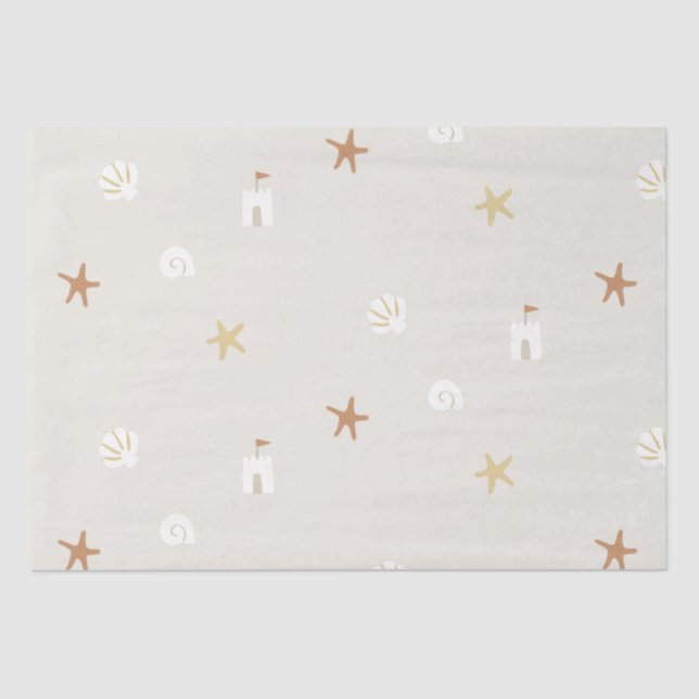 Cute Beach Seashell Sandcastle Starfish Tissue Paper (Front)