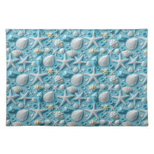 Cute beach seashell tiled cloth placemat