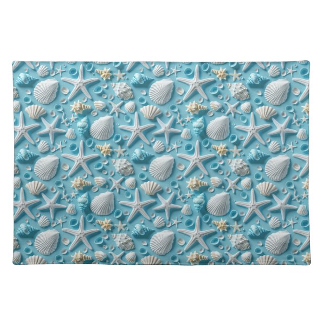Cute beach seashell tiled cloth placemat (Front)