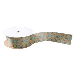 cute beach seashell tiled pattern  satin ribbon