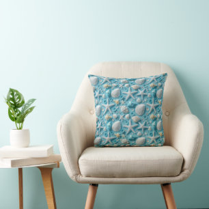 Cute beach seashell tiled  throw pillow
