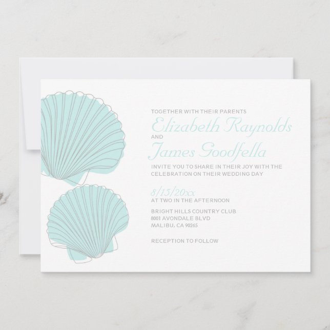 Cute Beach Seashells Destination Wedding Invites (Front)