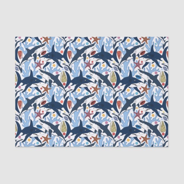 Cute beach shark pattern party tissue tissue paper (Front)