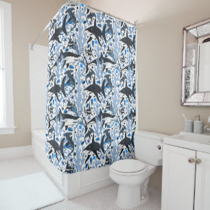 Cute beach shark pattern tiled shower curtain