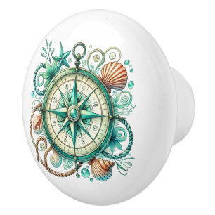 Cute beach ship compass ceramic knob