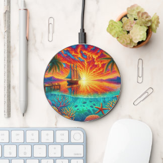 Cute beach ship lovers wireless charger