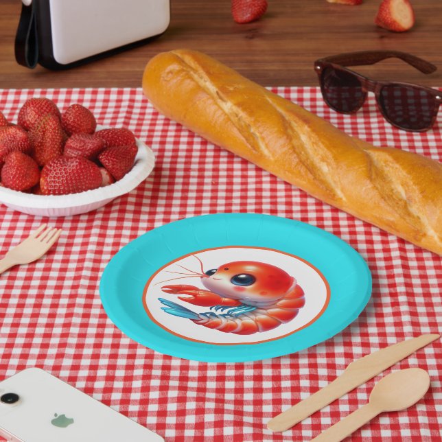 Cute beach shrimp party paper plates (Picnic)