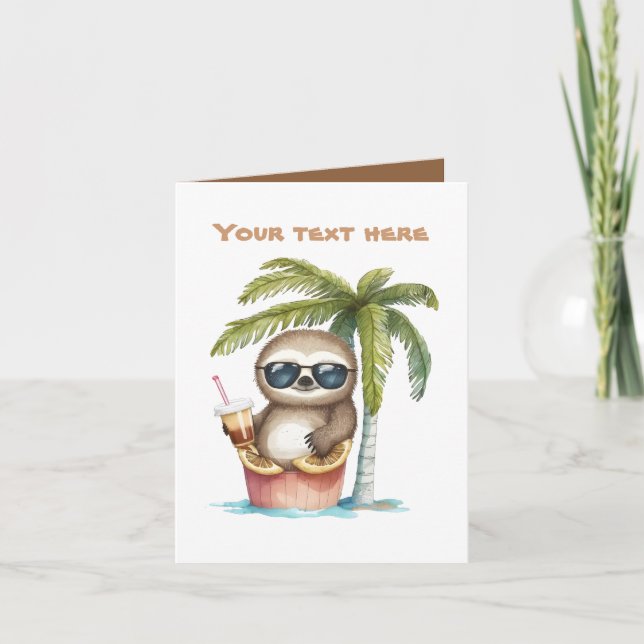 Cute beach sloth add text  card (Front)