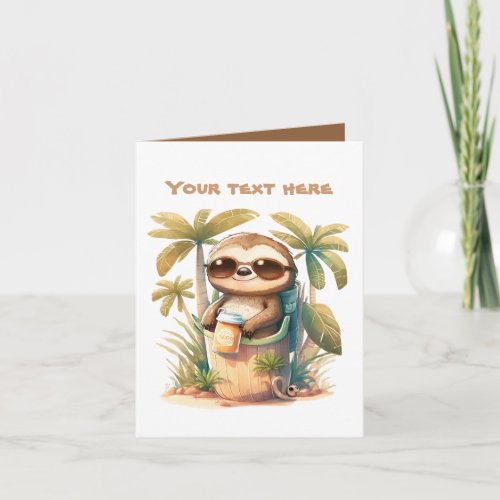 Cute beach sloth add text  card