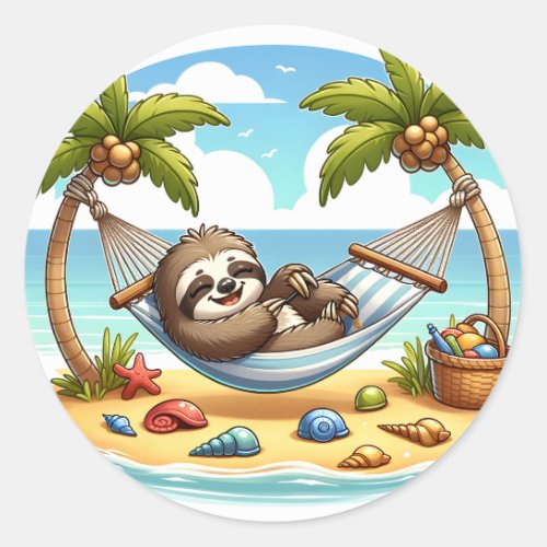 Cute beach sloth lovers classic round sticker