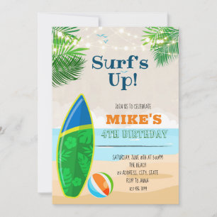 Cute beach surf birthday invitation