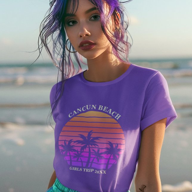 Cute Beach Trip Tropical Palm Tree Custom Purple T-Shirt (Creator Uploaded)
