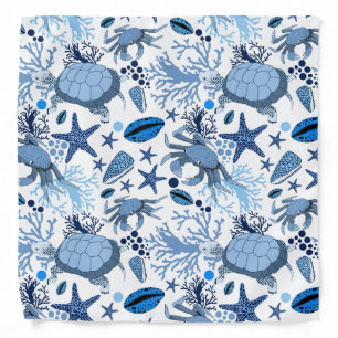 Cute beach turtle and crabs tiled bandana
