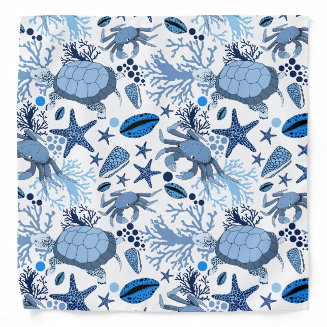 Cute beach turtle and crabs tiled bandana (Front)