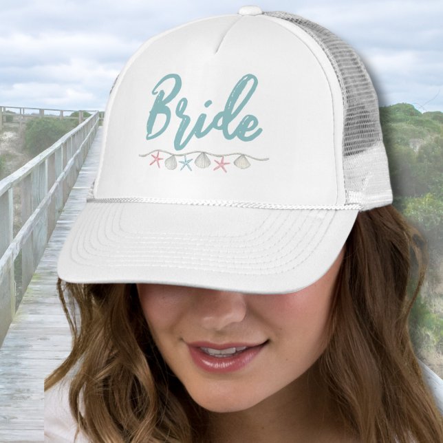 Cute Beach Vacation Bachelorette Weekend Bride Trucker Hat (Beach Bachelorette Bride Trucker Hat)