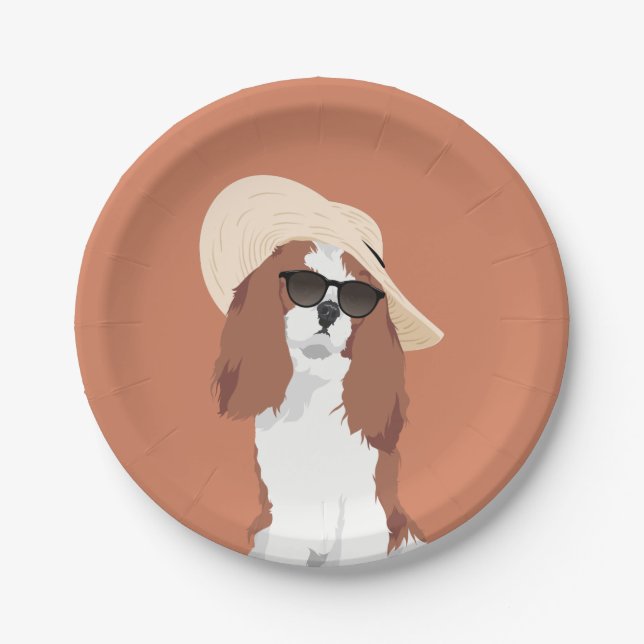 Cute Beach Vacation Cavalier King Charles Spaniel Paper Plates (Front)