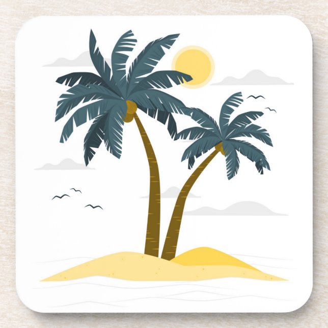 Cute Beach Vacation Tropical Palm Beverage Coaster (Front)