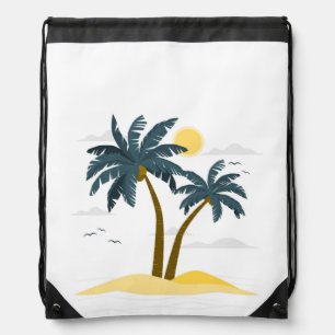 Cute Beach Vacation Tropical Palm Drawstring Bag