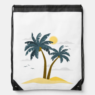 Cute Beach Vacation Tropical Palm Drawstring Bag