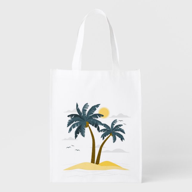 Cute Beach Vacation Tropical Palm Grocery Bag (Front)