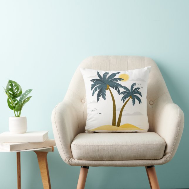 Cute Beach Vacation Tropical Palm Throw Pillow (Chair)