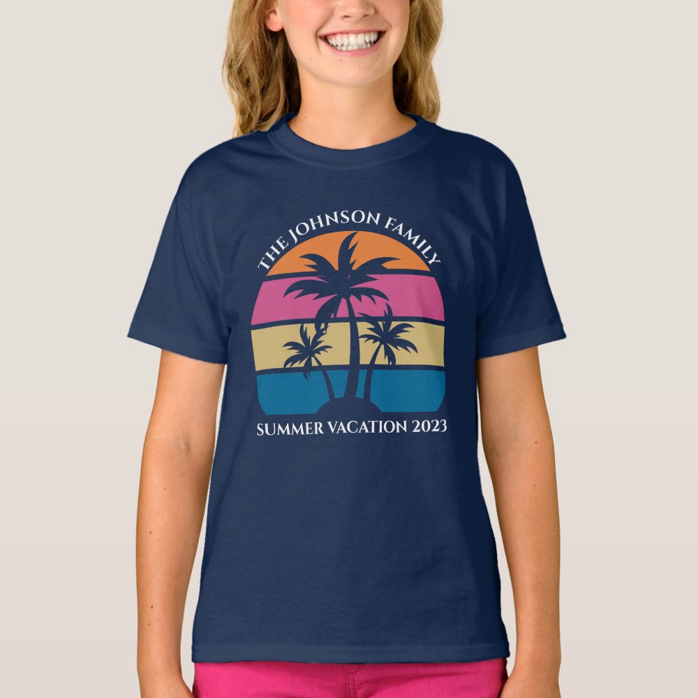 Cute Beach Vacation Tropical Palm Tree Custom Kids Personalized T-Shirt