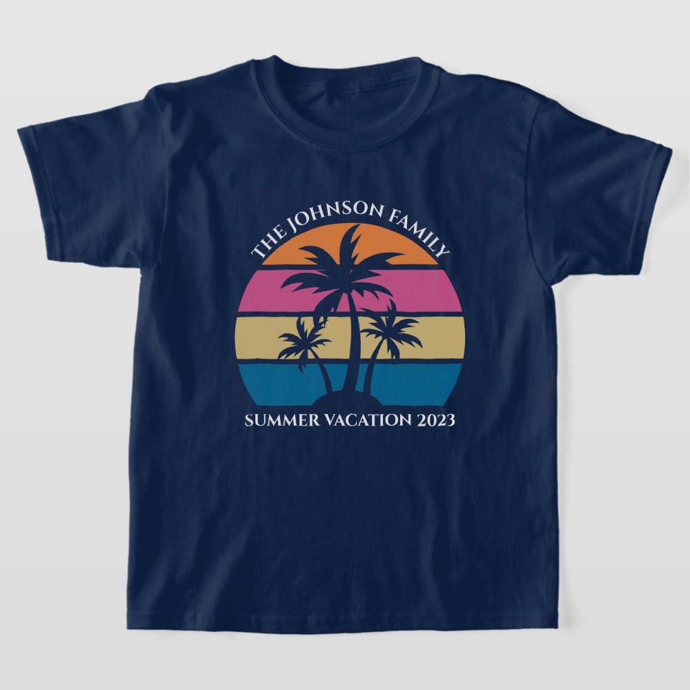 Cute Beach Vacation Tropical Palm Tree Custom Kids Personalized T-Shirt
