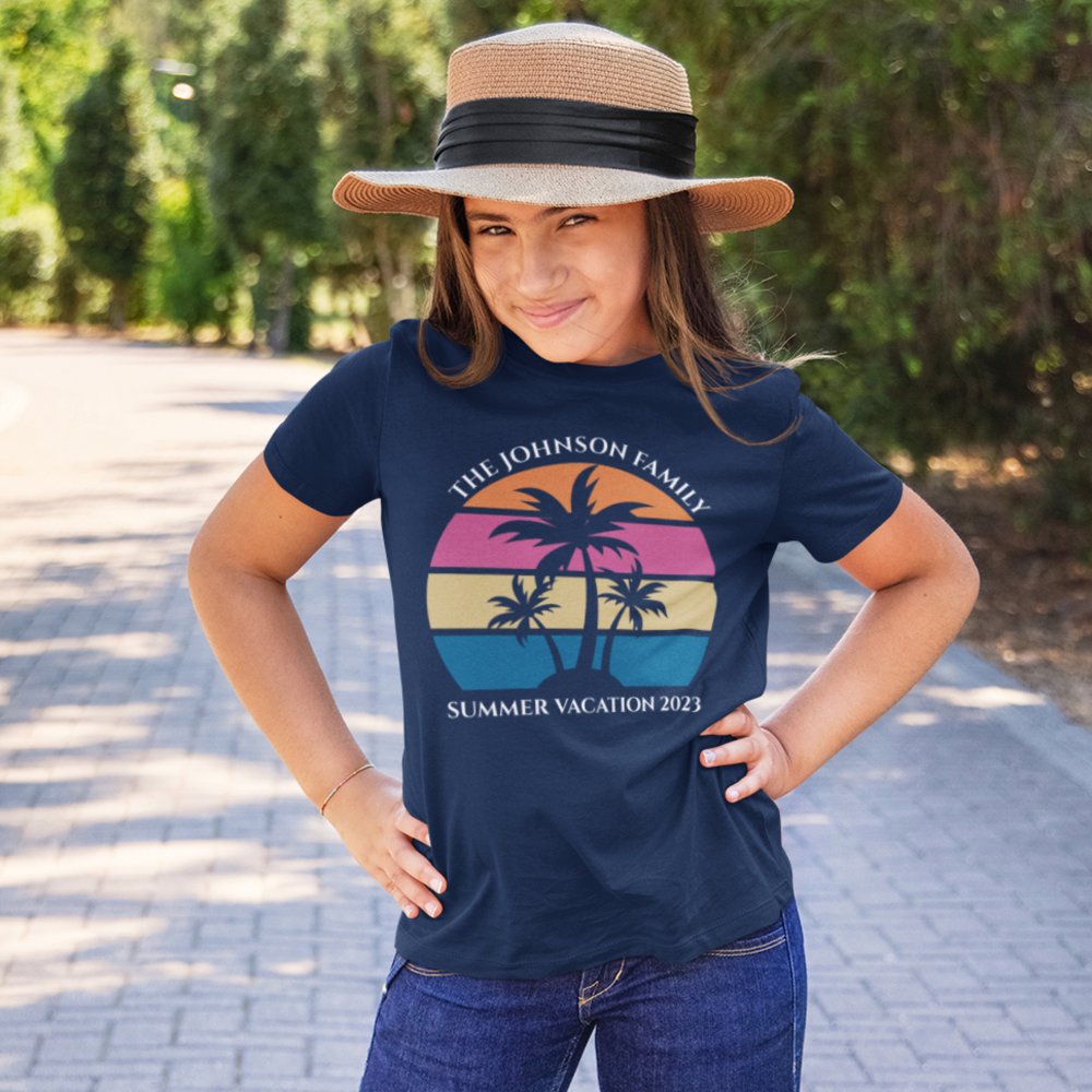 Discover Cute Beach Vacation Tropical Palm Tree Custom Kids Personalized T-Shirt