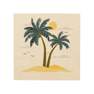 Cute Beach Vacation Tropical Palm Wood Wall Art