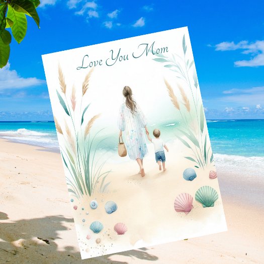 Cute Beach Walk With Mom Mother's Day Watercolor