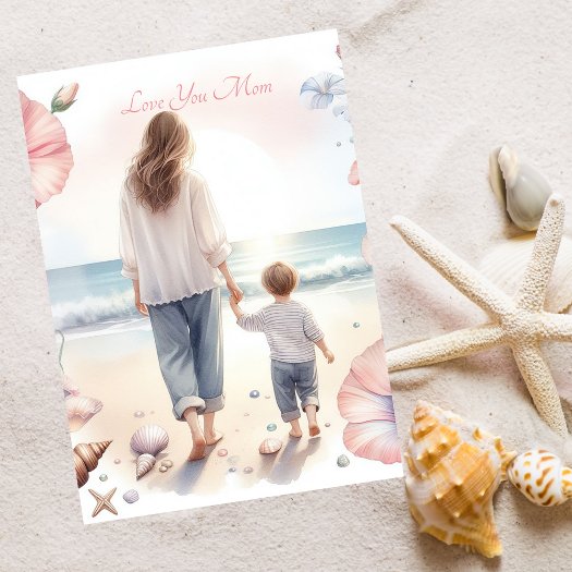 Cute Beach Walk With Mom Watercolor Mother's Day