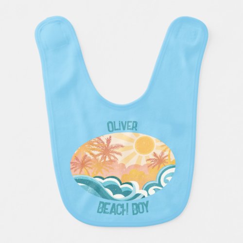 Cute Beach Waves Sunshine Blue Surfer Baby Bib