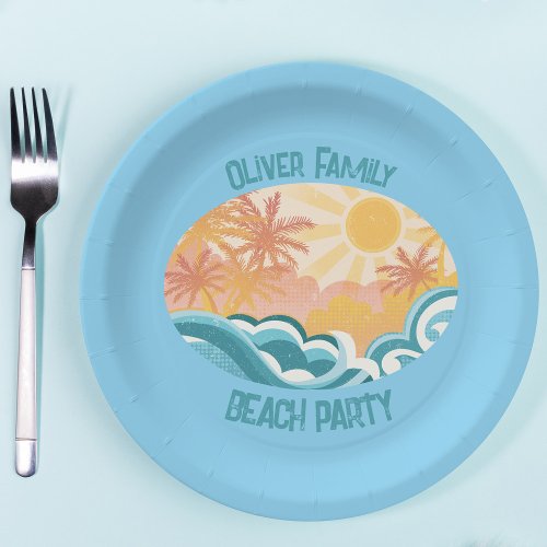 Cute Beach Waves Sunshine Blue Surfer Party Paper Plates