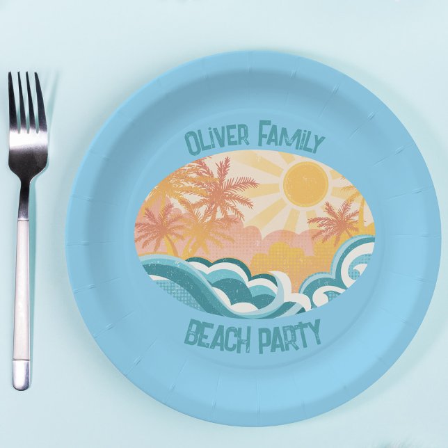 Cute Beach Waves Sunshine Blue Surfer Party Paper Plates (Creator Uploaded)