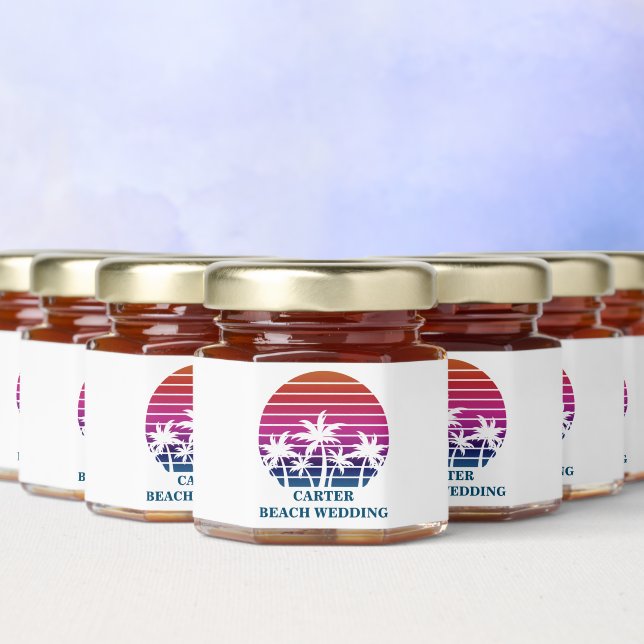 Cute Beach Wedding Palm Trees Personalized Honey Jar Favors (Multi)