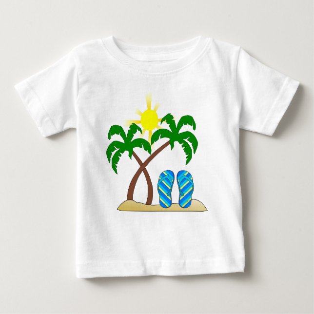 Cute Beach with Palm Trees Baby T-Shirt (Front)