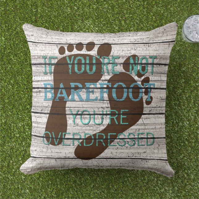 Cute Beachy Seaside Summer Barefoot Quote Art Outdoor Pillow (Grass)