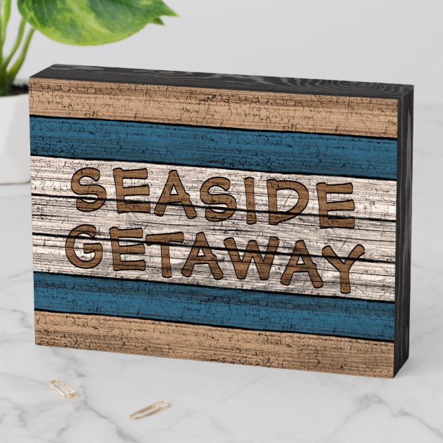 Cute Beachy Seaside Summer Quote Art Wooden Box Sign (In Situ Horizontal)