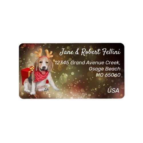 Cute Beagle antlers red box festive custom Label