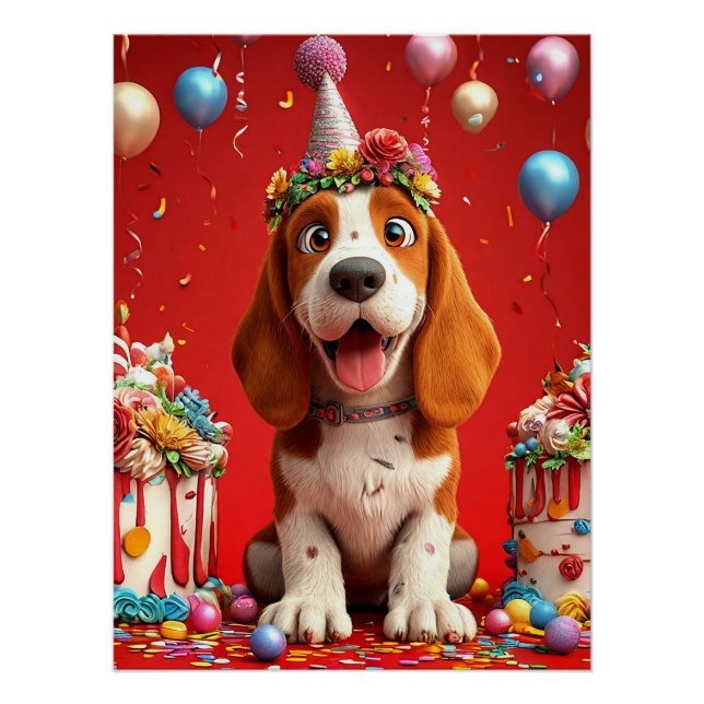 Cute Beagle Birthday Poster | Adorable Dog Party (Front)