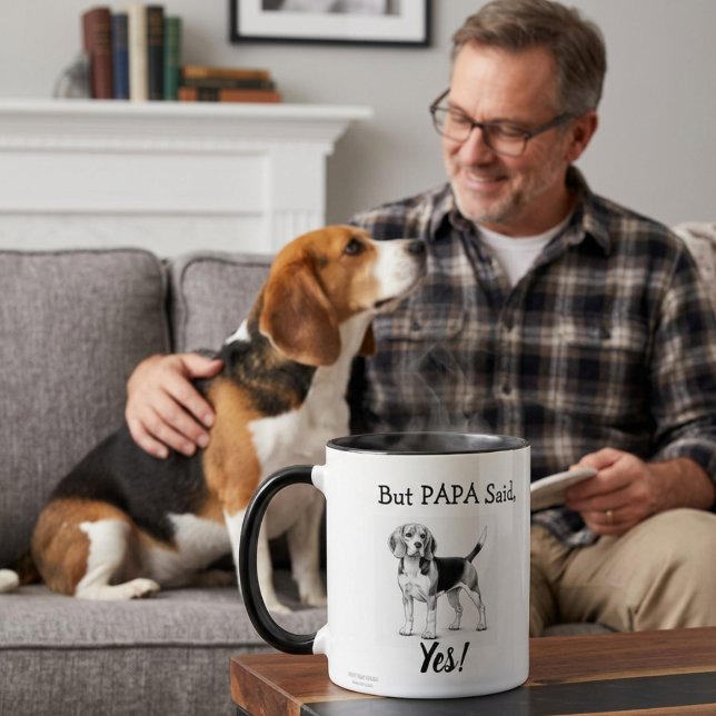 Cute Beagle Black/ White typography Personalize Mug (Creator Uploaded)