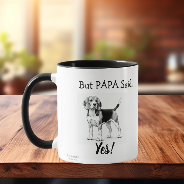 Cute Beagle Black/ White typography Personalize Mug (Fun Beagle Pup)