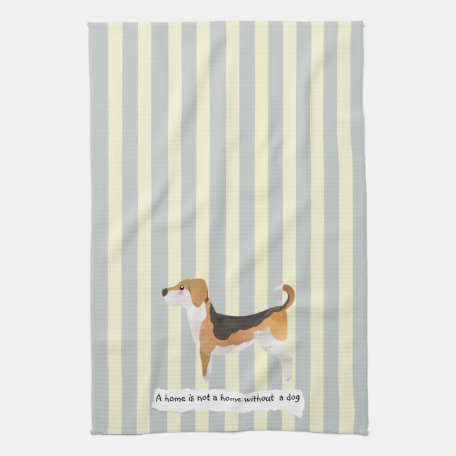 Cute Beagle blue and cream striped Kitchen Towel (Vertical)