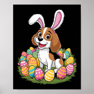 Cute Beagle Bunny Ears Easter Egg Hunt Happy Easte Poster