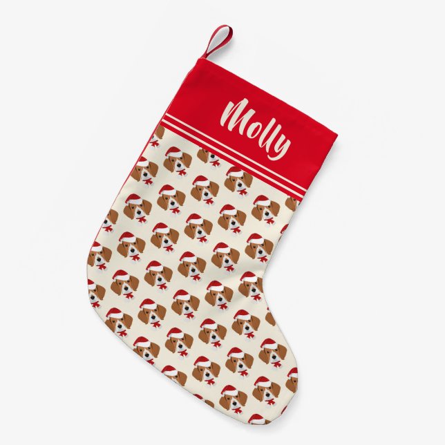 Cute Beagle Cartoon Pattern - Personalized Small Christmas Stocking (Front (Hanging))