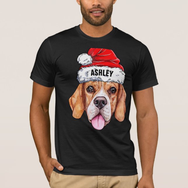 Cute Beagle Christmas Hat Dog Big T-Shirt (Front)