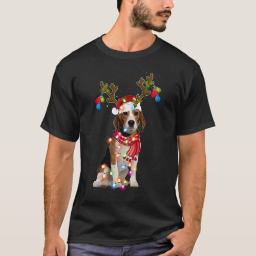 Cute Beagle Christmas Lights Reindeer Pajamas T_Shirt