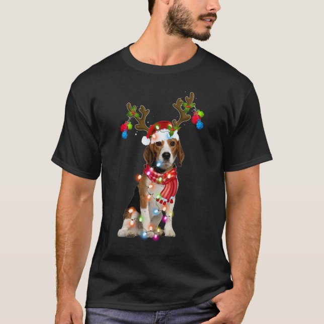 Cute Beagle Christmas Lights Reindeer Pajamas T-Shirt (Front)